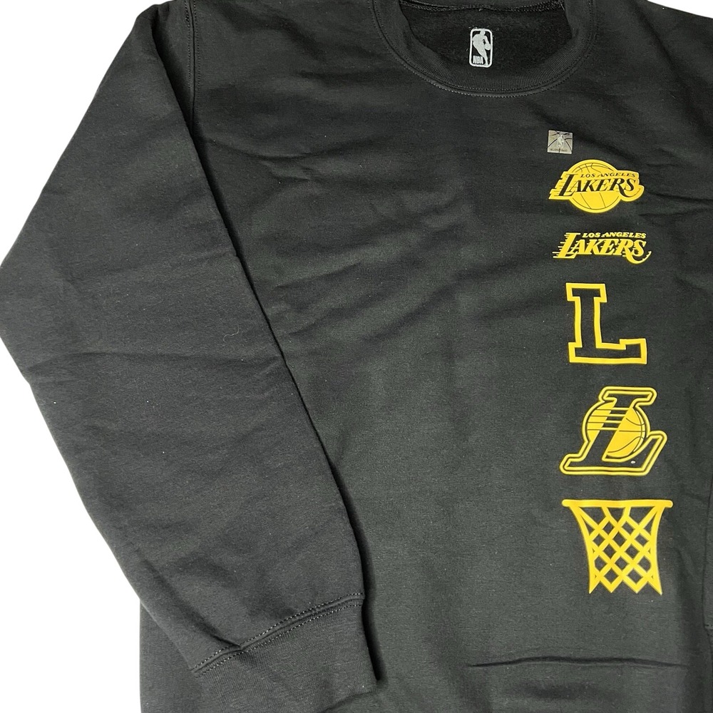NBA Los Angeles Lakers Crewneck Sweatshirt Mens Small Black Yellow Logo Fleece - Picture 5 of 9
